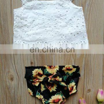 Baby Girls Sunflowers Outfit Summer Toddler White Lace Tops & Shorts 2pcs Set for 0-3T photo-4
