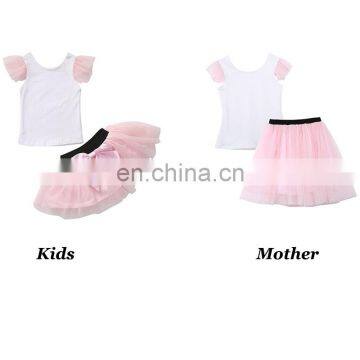 Mother and Daughter Clothes Fashion Tshirt+Bowknot Pink Mesh Skirt Baby Clothes Mom and Daughter Dress Family Matching Clothes photo-2