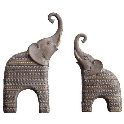 Nordic Style Creative Geometry Pattern Resin Elephant Table Decoration Stone Craving Couple Animal Craft Ornaments For Home Furnishing Decor