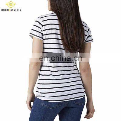 Good Quality Full Striped Women T Shirts Wholesale Summer Casual Wear Women T-shirt photo-2