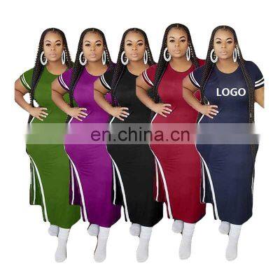Custom Plus Size Dress Skirts Ladies Dresses Summer Short Sleeve Side Split Maxi Solid Bodycon Dress Women Plus Size Clothes photo-2