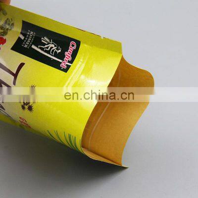 OEM full printed food grade packaging brown kraft paper zipper bag with window