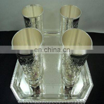 silver plated tray and glass set