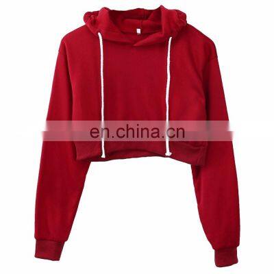 HIgh Quality Combed Cotton Cropped Hoodies Pullover Plain Red Crop Top Hoodie for Ladies