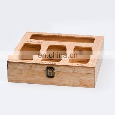 Premium Multi-function Bamboo 5 pc Wall Mount Plastic Food Ziplock Bag Storage Organizer Box for Drawer Home Kitchen Tabletop photo-2