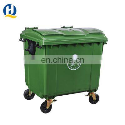 1100 Liter Public Garbage Rubbish Bins Polyethylene Outdoor Green Wheelie Waste Bin