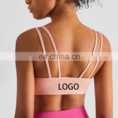 Solid Customized Fashion Double Shoulder Strap Yoga Bra Nude Feeling Women Gym Fitness Bra Top Physical Training Sportswear Bra