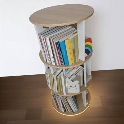 Solid Wood Rotating Bookshelf 360° Spinning Bookcase Tower Bamboo Bookcace Bookcase Bookshelf Storage Shelves Wooden Bookcase photo-2