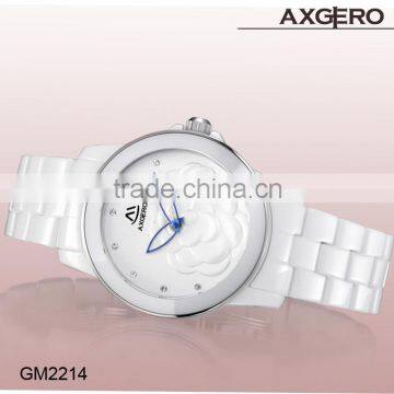 New fashion quartz movt luxury white color ceramic watch for women