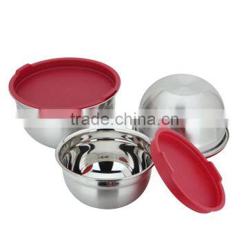 3pcs silicone bottom stainless steel salad bowl mixing bowl set with lid                        
                                                                                Supplier's Choice