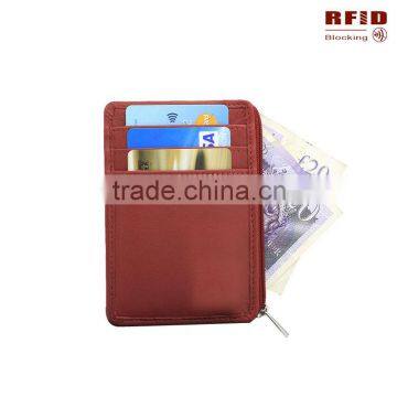 Genuine leather RFID blocking credit card holder with zipper