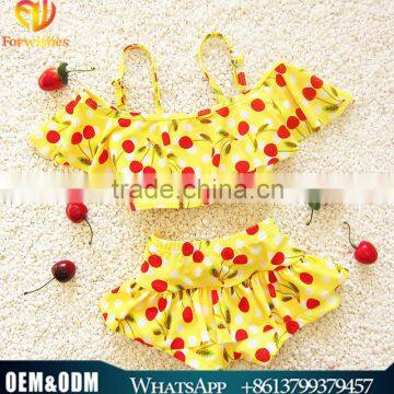 2016 Summer Hot Sale Breathable Swomwear Baby Girl Cherry Bikini Lovely Girl Beachwear