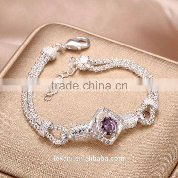 Fashion 925 Silver Plated Circle Thin Chain Bracelets With Crystal