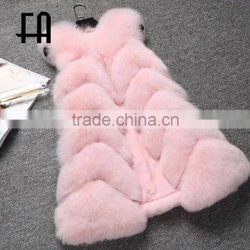 Factory direct fashion lady's baby pink fox fur vest long fox fur vest