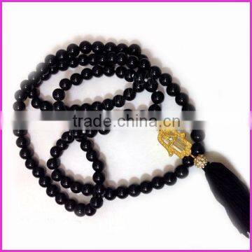 NE2146 Fashion Black Onyx Beads and Hamsa Hand Mala