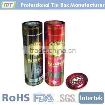 Round wine tin package with colorful design