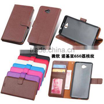 Luxury Litchi Pattern Flip PU Wallet Leather Card Holder Stand Leather Case For Nokia 650 Flip Leather Case TB-0096