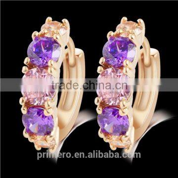 Hot Sell Gold Plated Purple Crystal Jewelry Round Zirconia Design Earrings Chinese photo-4