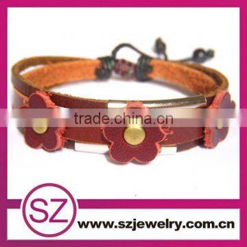 2013 fashion flower leather bracelet wholesale jewelery display