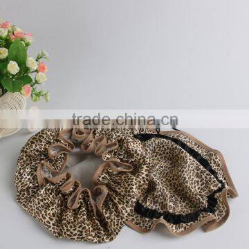 leopard satin shower cap with same material package