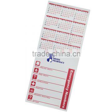 Calendar and emergency numbers magnet with full color