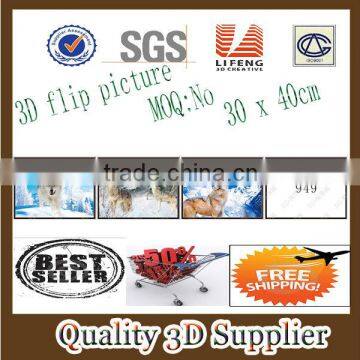 Guangzhou Lifeng Item No 949 Lenticular Snow wolf 3D Picture with flip effect in stock