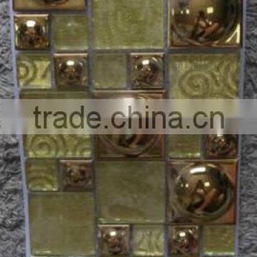 Golden color cheap bathroom wall tile metal crystal glass mosaic tile