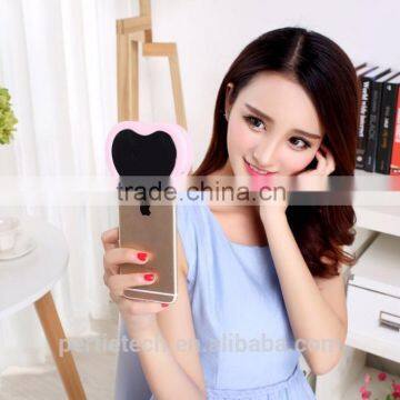 clamp type heart shape face beauty mobile phone selfie enhancing led flash light with makeup mirror