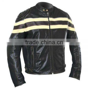 Mens Stripped Leather Motorcycle Jacket - Padded