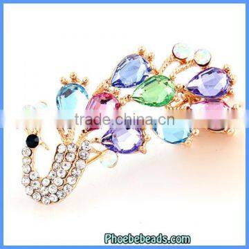 Wholesale Colorful Peacock Shape Lots Rhinestone Brooches PFB-W052