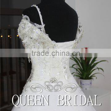Luxury Ball Gown Sew On Crystal Beaded Saudi Arabian Wedding Dress photo-6