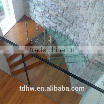 contemporary safty glass floating staircases with metal rail