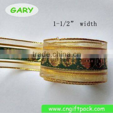 1-1/2" Cheap Outdoor Wired Fabric Christmas Ribbon photo-5