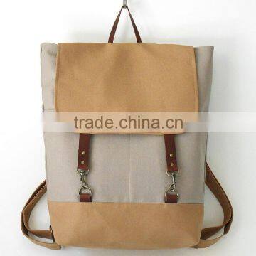 custom high quality canvas diaper backpack with leather closure
