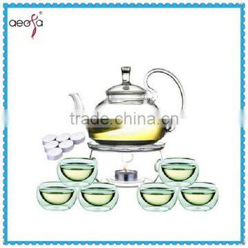 New design clear glass double wall antique tea pots set 1pot+6cups+1warmer