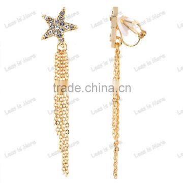 Goldtone Star crystal Fringe Clip On Earrings