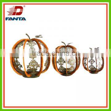 Decorative Fall metal pumpkin candle holder with 3 sizes for gift and decor