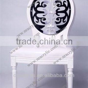 shanghai event rental furniture acrylic solid wood carved stacking Medaillon chair black lace back