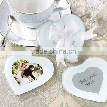 heart shape glass photo coaster