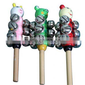 3X Baby Kid Rainbow Handle Wooden Activity Bell Stick Shaker Rattle Toy,musical baby bell toy