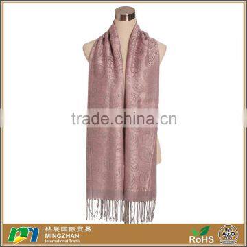 Jacquard pink cashew nut 100% acrylic tassel infinity scarves for women