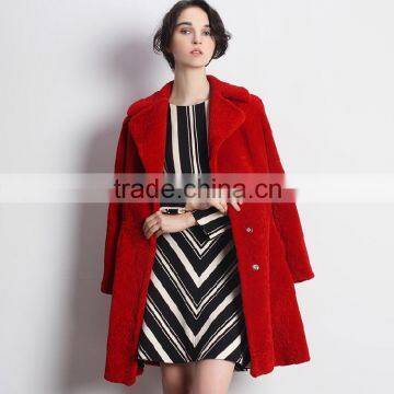 Wholesale Red Color Women's Australian Shearling Sheepskin Fur Long Coat with Reasonable Factory Price