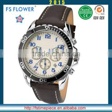 FS FLOWER - Herrenuhr Men Watch Bezel Quartz Chronograph Sports Leather Watch Strap