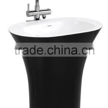 Solid Surface Stone Resin Square Free Standing Pedestal Resin Wash Basin,,Artificial Stone Freestanding Washing Basin photo-2