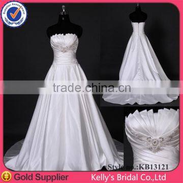 Real photoes ruffle satin cheap wedding dresses made in China