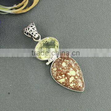 falak gems Lemon Chrysoprase & Lemon Quartz silver Pendant