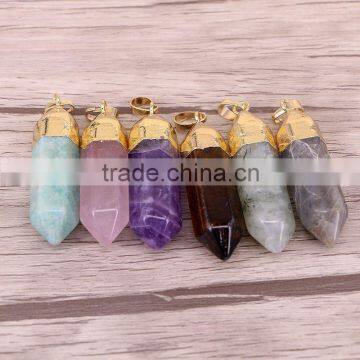 Natural Amethyst Amazon Quartz Labradorite Tiger Eye Turquoise Druzy Stone Pendants, Point shape Gold Gem stone Pendant