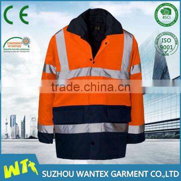 100% polyester oxford with pu coating waterproof orange reflective men winter safety jacket