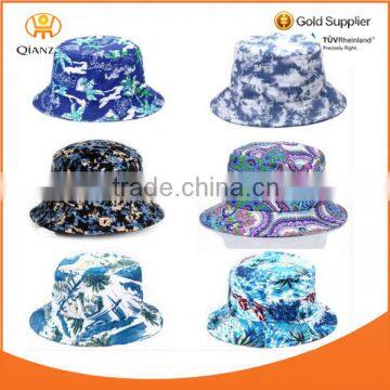 Bucket Hat Blue Tropical Floral Hawaii Tie Dye Paint Hat Fishing Sun Cap Goldtop