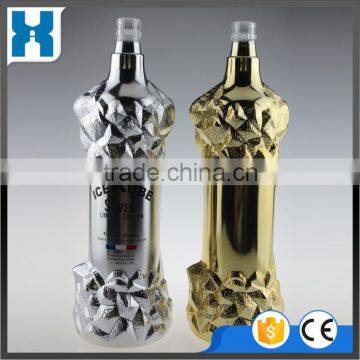 1 LITER GOLD SILVER UNIQUE SHAPE GLASS LIQUOR BOTTLE